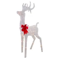 White Mesh and Red Bow Standing LED Christmas Deer