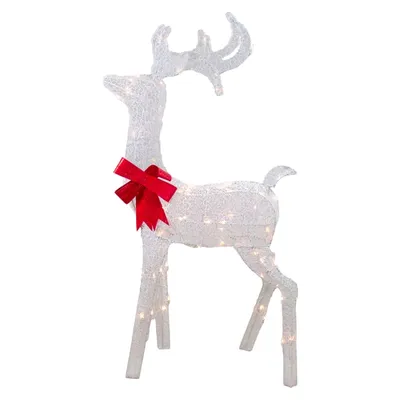 White Mesh and Red Bow Standing LED Christmas Deer