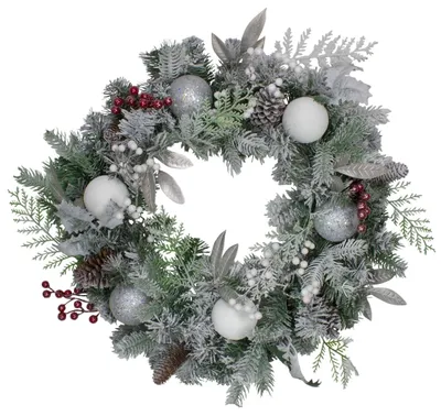 Ornaments and Frosted Cedar Berries Wreath