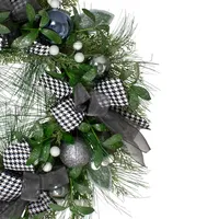 Blue and Gray Bow Wreath