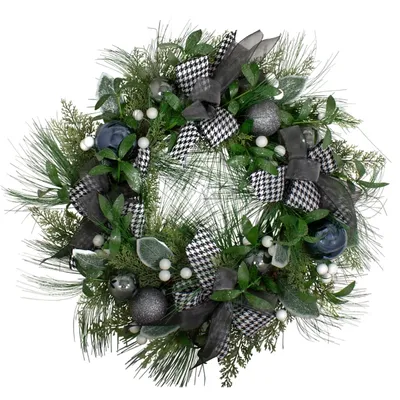 Blue and Gray Bow Wreath