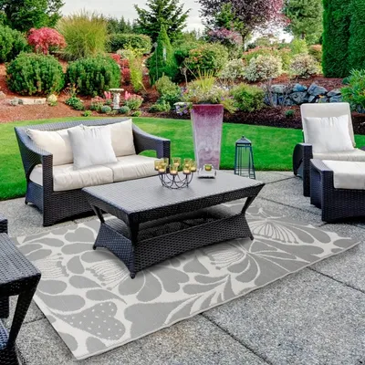 Slate Floral Outdoor Area Rug, 4x6
