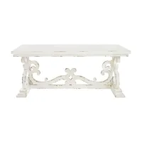 Distressed White Scrollwork Base Coffee Table