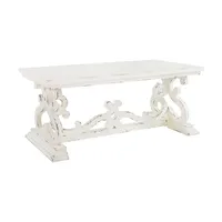 Distressed White Scrollwork Base Coffee Table