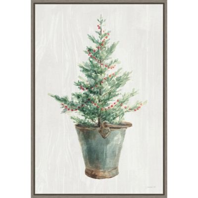 Christmas Tree Metal Pail Framed Canvas Art Print