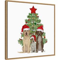 Framed Three Christmas Dogs Canvas Art Print