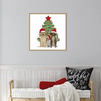 Framed Three Christmas Dogs Canvas Art Print