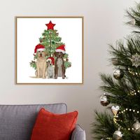 Framed Three Christmas Dogs Canvas Art Print