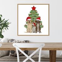 Framed Three Christmas Dogs Canvas Art Print