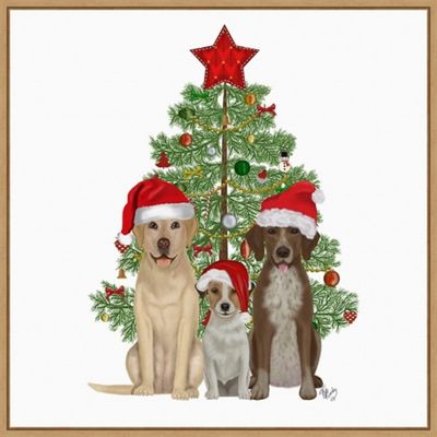 Framed Three Christmas Dogs Canvas Art Print