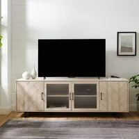 Birch Wood Herringbone 4-Door TV Stand