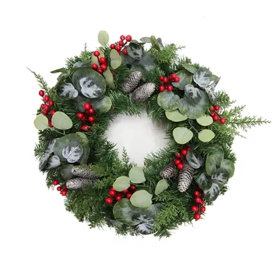 White Tip Pinecone and Eucalyptus Wreath