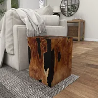 Natural Abstract Teak Wood Grain Accent Table