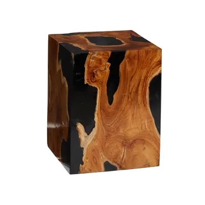 Natural Abstract Teak Wood Grain Accent Table
