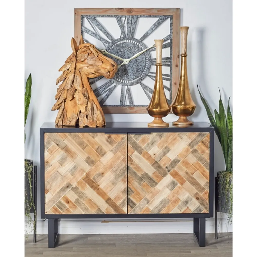 Natural Wood Mosaic Paneling Cabinet