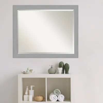 Brushed Metallic Silver Frame Beveled Mirror