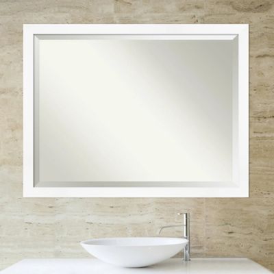 Cabinet White Narrow Frame Beveled Mirror