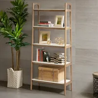 Off White Wood Shelves with Natural Frame Bookcase