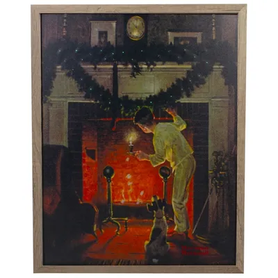 Rockwell Boy Waiting by Fireplace LED Canvas Print