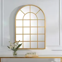 Gold Leaf Metal Windowpane Arch Frame Mirror