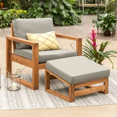 Gray and Wood 2-pc. Outdoor Chair and Ottoman Set