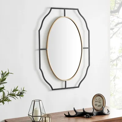 Black Gold Scalloped Oval Frame Wall Mirror