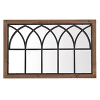 Brown Wood Frame Black Metal Arch Mirror