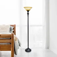 Matte Black and Amber Glass Torchiere