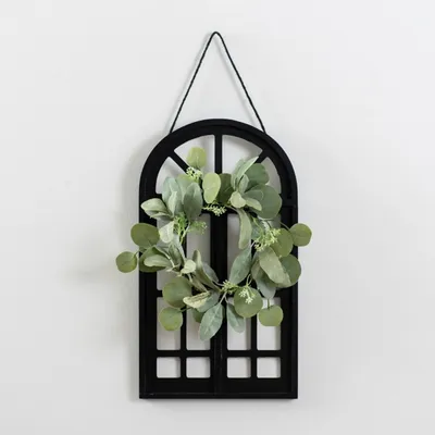 Black Wood and Mini Wreath Arch Wall Plaque