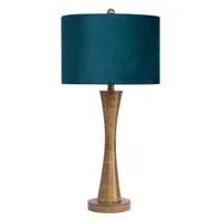 Brown Tapered Base Blue Velvet Shade Table Lamp