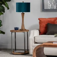 Brown Tapered Base Blue Velvet Shade Table Lamp