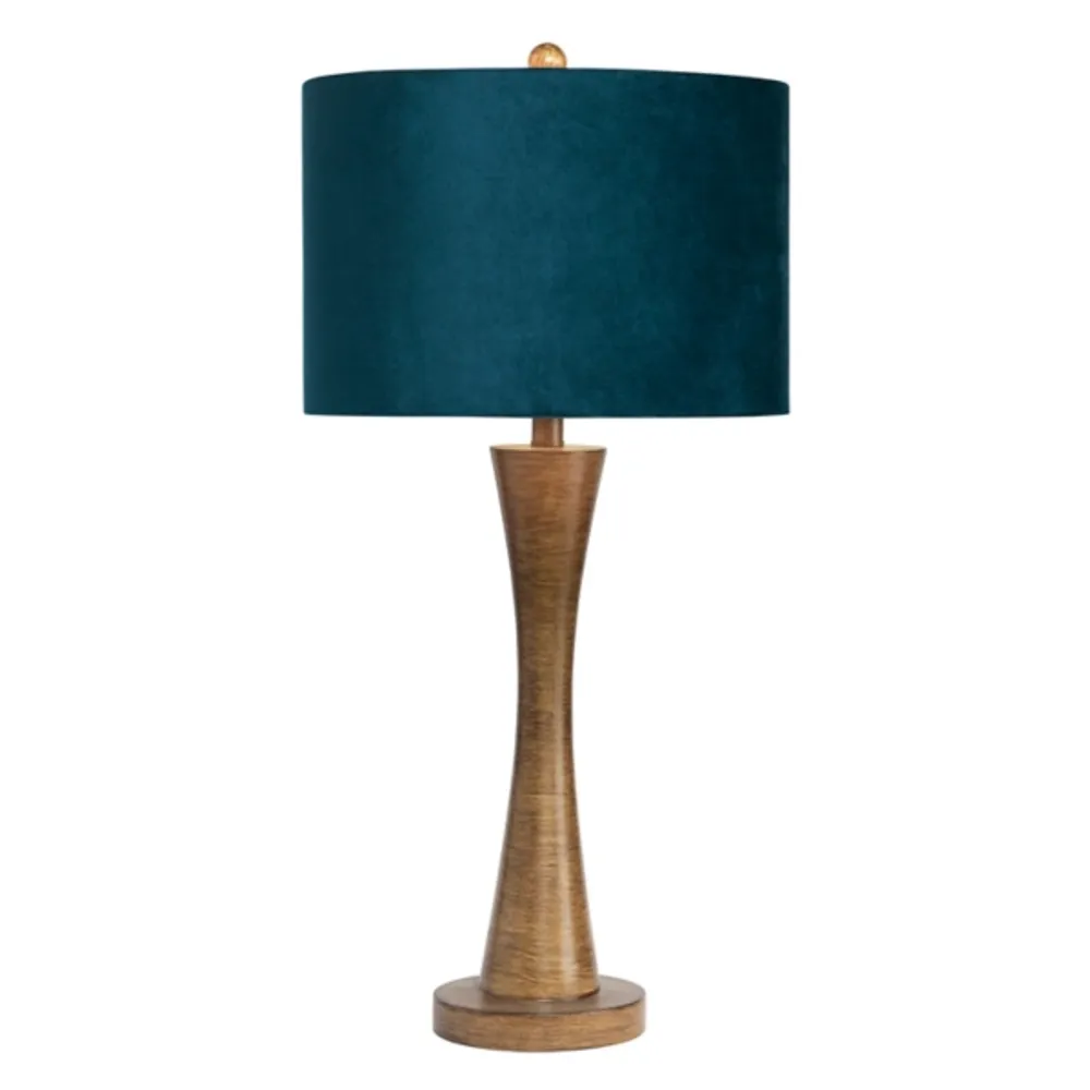 Brown Tapered Base Blue Velvet Shade Table Lamp