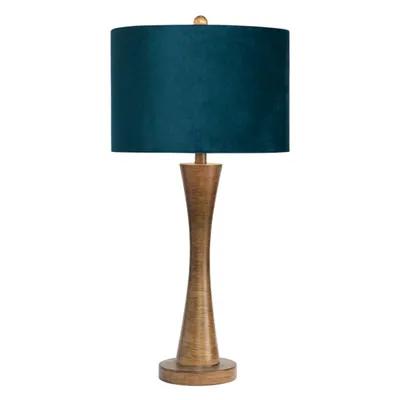 Brown Tapered Base Blue Velvet Shade Table Lamp