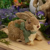 Brown Sisal Bunny with Green Bow