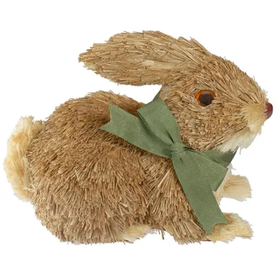 Brown Sisal Bunny with Green Bow