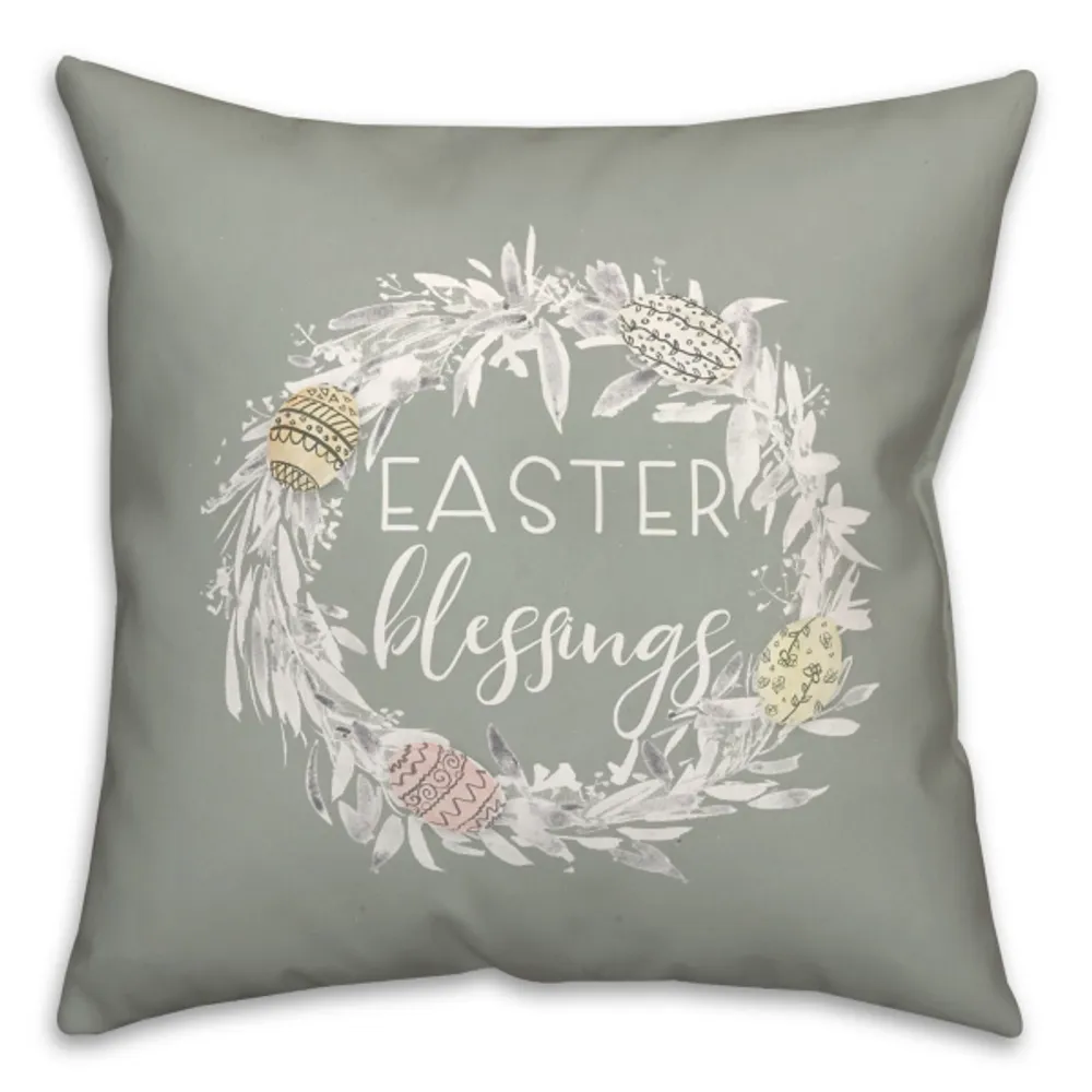 Easter Blessings Wreath Outdoor Throw Pillow