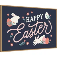 Happy Easter Bunnies Framed Canvas Art Print