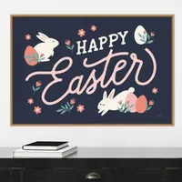 Happy Easter Bunnies Framed Canvas Art Print