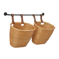 Brown Bamboo Basket and Metal Bar Wall Shelf