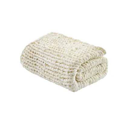 Ivory Chunky Double Knit Cozy Throw