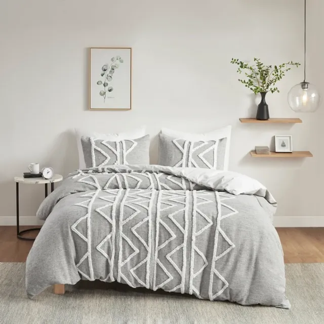 Gray and White 3-pc. California King Duvet Set