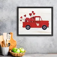 Red Truck Heart Balloons Framed Canvas Art Print