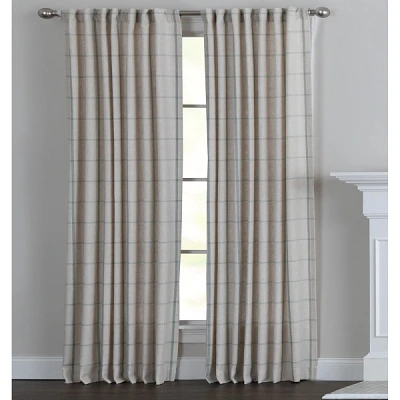 Green Checkered Single Curtain Panel, 84 in.