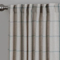 Green Checkered Single Curtain Panel, 84 in.