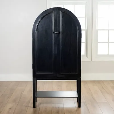 Black Arch Wood Bar Cabinet