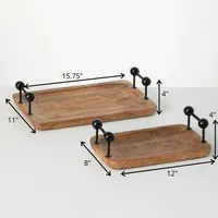 Rubberwood Black Handle Decorative Trays, Set of 2