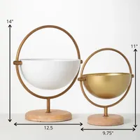 White and Gold Spherical Frame Bowls, Set of 2