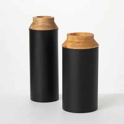 Black and Brown Wood Vases, Set of 2