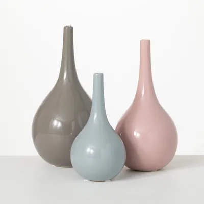 Glossy Cool Pastel Teardrop Vases, Set of 3