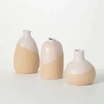 Two Tone Terracotta Hand Thrown Vases, Set of 3